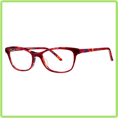 Multi-color tortoise pattern frames with rich reds, soft yellow and browns. The Model 3610 reader has a pillowed rectangular shape