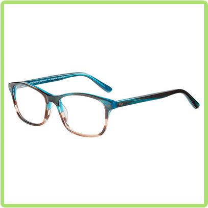 Banded tortoise pattern with gradation of dark turquoise and brown at top to warm blonde hue at bottom. The ProDesign model 1789 has a rounded rectangular shape